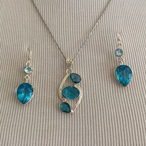 Blue topaz and aquamarine sterling silver necklaces and earrings